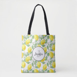 Bolso De Tela Monograma del patrón de las hojas verdes con lémul