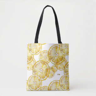 Bolso De Tela Monograma del patrón de limón de color de agua rus