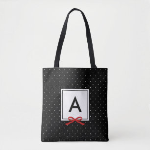 Bolso De Tela Monograma del patrón de punto de polka negro de l