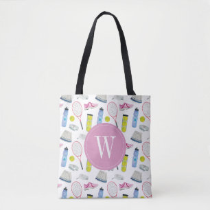 Bolso De Tela Monograma del patrón de tenis rosado acuarela