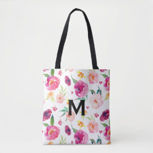 Bolso De Tela Monograma del patrón de tonos de agua rosa y Rubor