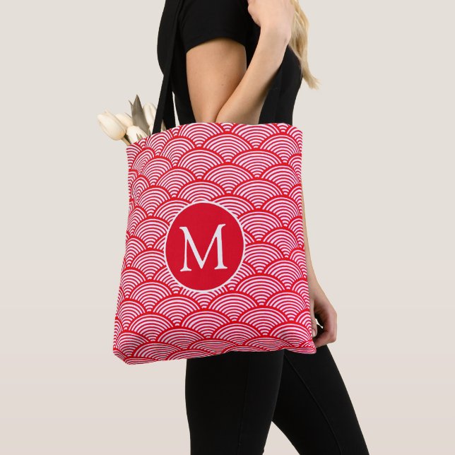 Bolso De Tela Monograma del patrón de vieira rojo y blanco (Detalle)