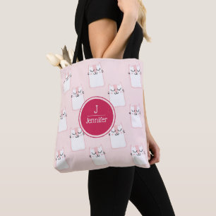 Bolso De Tela Monograma del patrón del gato gatito durmiente