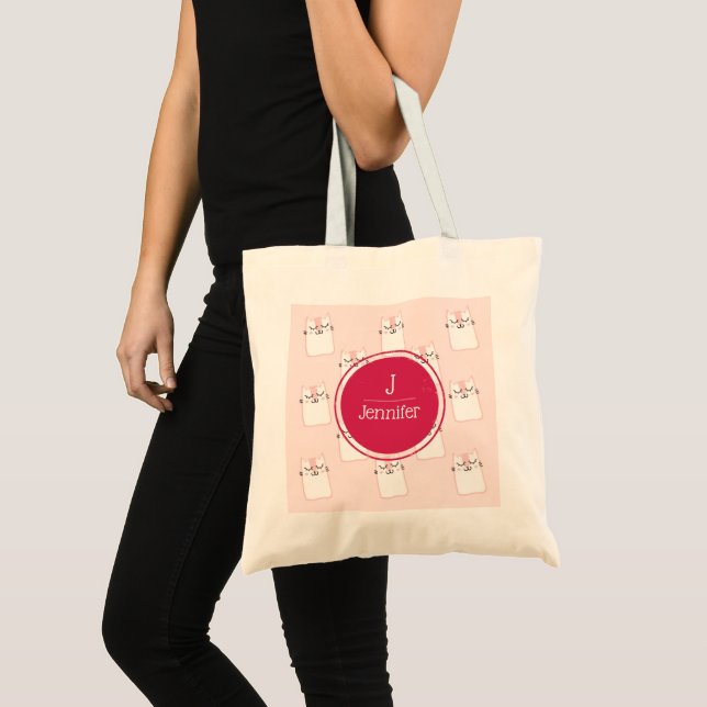 Bolso De Tela Monograma del patrón del gato gatito durmiente (Anverso (producto))