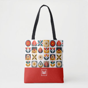 Bolso De Tela Monograma del patrón floral popular retro