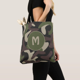 Bolso De Tela Monograma del patrón verde marrón del camuflaje mi