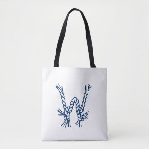 Bolso De Tela Monograma del personalizado blanco azul con nudos