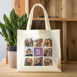 Bolso De Tela Monograma del Personalizado de berenjena y Collage<br><div class="desc">Puedes usar fotos de Instagram para este diseño. Utiliza 8 fotos cuadradas para crear un regalo único y personal. O puedes mantener al cachorro hipster y hacer un keepsake de moda. Si necesita ajustar las imágenes,  haga clic en la herramienta personalizar para realizar cambios.</div>