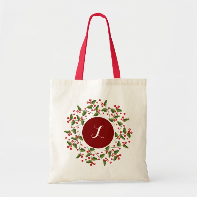 Bolso De Tela Monograma del Personalizado de la guirnalda roja d (Frente)