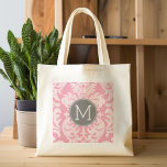 Bolso De Tela Monograma del Personalizado del patrón de Damasco<br><div class="desc">Añada sus monogramas a estas damascas florales de moda y femeninas con colores populares. El damasco tiene un aspecto de pizarra.</div>