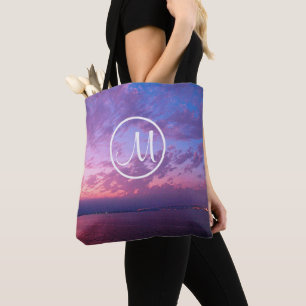 Bolso De Tela Monograma del personalizado fotográfico rosa morad