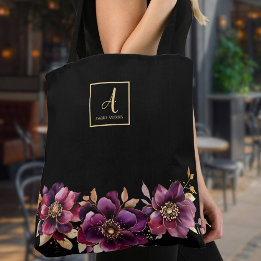 Bolso De Tela Monograma del Personalizado negro floral