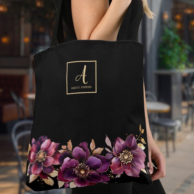 Bolso De Tela Monograma del Personalizado negro floral (Subido por el creador)