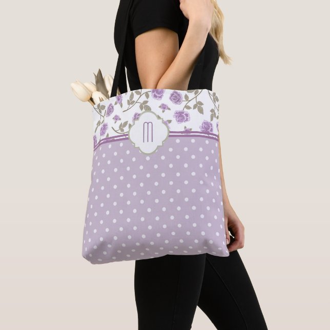 Bolso De Tela Monograma del punto de Polka Rosa de Lavanda (Detalle)