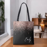 Bolso De Tela Monograma del Purpurina de oro rosa de Rubor negro<br><div class="desc">Dorado de rosa rosada y negro Girly y Rubor Pink Faux Sparkle y Purpurina Elegante Bolsa de Libros Monograma. Esta Bolsa de Libros puede ser personalizada para incluir su nombre inicial y de pila y entregarse como regalo para Navidades,  Dulce 16 Cumpleaños,  Ducha de Novias o un Boda.</div>