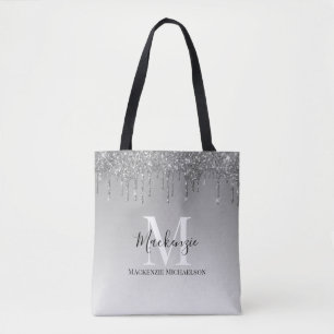 Bolso De Tela Monograma del Purpurina gris de plata de Girona