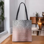 Bolso De Tela Monograma del Rosa Metalizado de plata dorada cepi<br><div class="desc">Oro rosa rosa y Purpurina Rubor Rosa y Plata Faux Sparkle y Dripping Metálico Acero inoxidable Relieve metalizado Elegante Monograma Bolsa del libro. Esta Bolsa de Libros puede ser personalizada para incluir su nombre inicial y de pila y entregarse como regalo para Navidades, Dulce 16 Cumpleaños, Ducha de Novias o...</div>