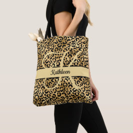 Bolso De Tela Monograma Denominación Black Gold Leopard Imprimir
