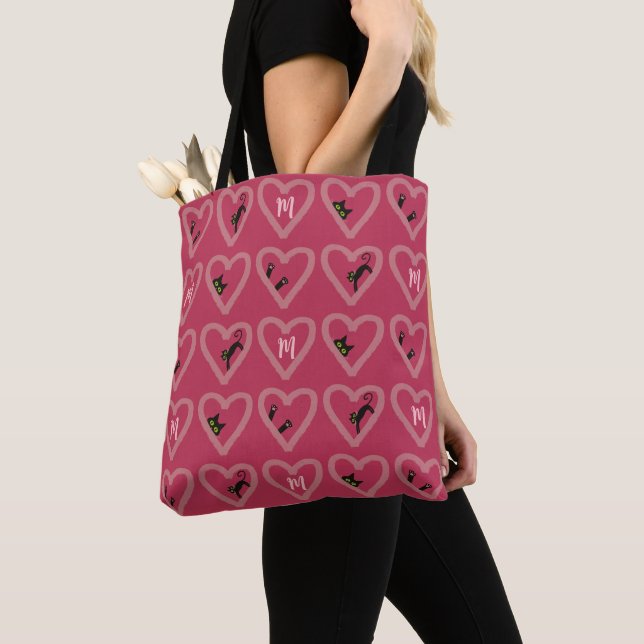 Bolso De Tela Monograma Día de San Valentín de corazones de gato (Detalle)