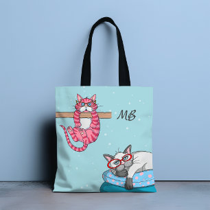 Bolso De Tela Monograma divertido y caprichoso Gatos modernos