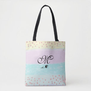 Bolso De Tela *~* Monograma Doodle Tulip Gold Purpurina Pastel