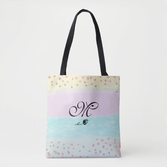 Bolso De Tela *~* Monograma Doodle Tulip Gold Purpurina Pastel (Anverso)