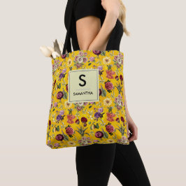 Bolso De Tela Monograma elegante amarillo con estampado floral