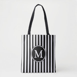 Bolso De Tela Monograma elegante blanco a rayas negro
