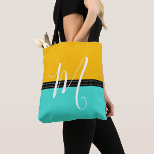 Bolso De Tela Monograma Elegante color turquesa y ámbar sólido