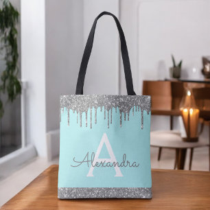 Bolso De Tela Monograma elegante con brillo plateado y verde aqu
