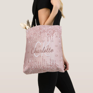 Bolso De Tela Monograma elegante con gotas de purpurina de oro r