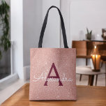Bolso De Tela Monograma elegante de color rosa rosa dorado borgo<br><div class="desc">Rubor Pink - Rosa Oro y Burgundy Faux Sparkle y Purpurina Elegante Bolsa del Libro Monograma. Esta Bolsa de Libros se puede personalizar para incluir su nombre inicial y su nombre de pila.</div>