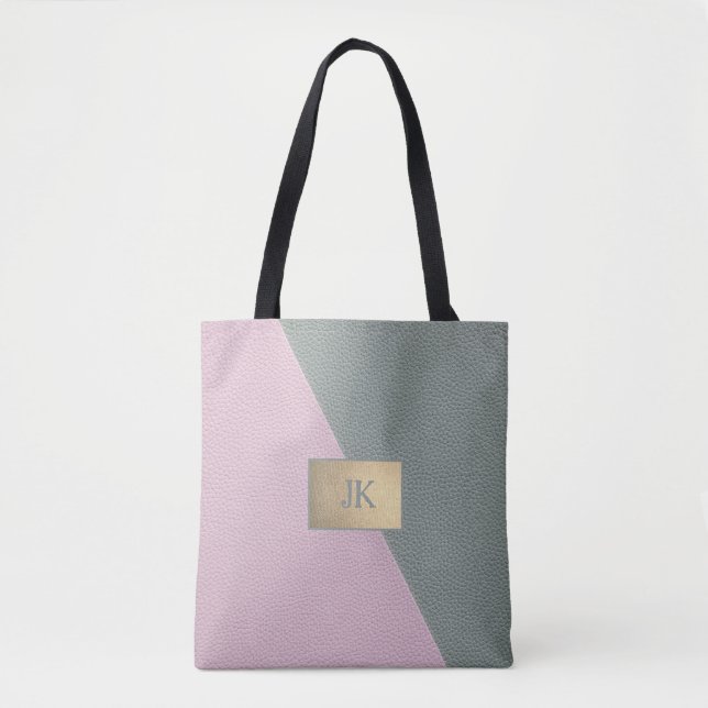 Bolso De Tela Monograma elegante de cuero rosa verde (Anverso)