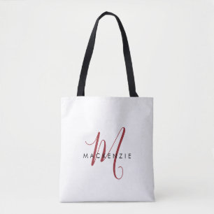 Bolso De Tela Monograma elegante de escritura roja blanca modern