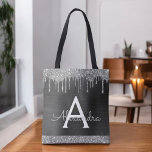 Bolso De Tela Monograma elegante de Purpurina negro plateado<br><div class="desc">Lujoso espárrago plateado y negro de imitación y elegante bolsa de libros monograma Purpurina. Esta Bolsa de Libros puede ser personalizada para incluir su nombre inicial y de pila y entregarse como regalo para Navidades,  Dulce 16 Cumpleaños,  Ducha de Novias o un Boda.</div>