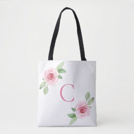 Bolso De Tela Monograma elegante de rosas rosadas