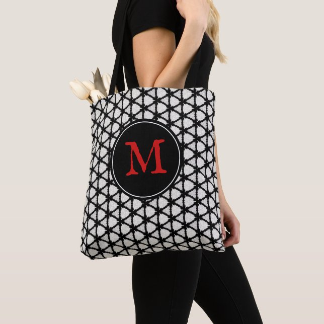 Bolso De Tela Monograma elegante del patrón blanco negro moderno (Detalle)