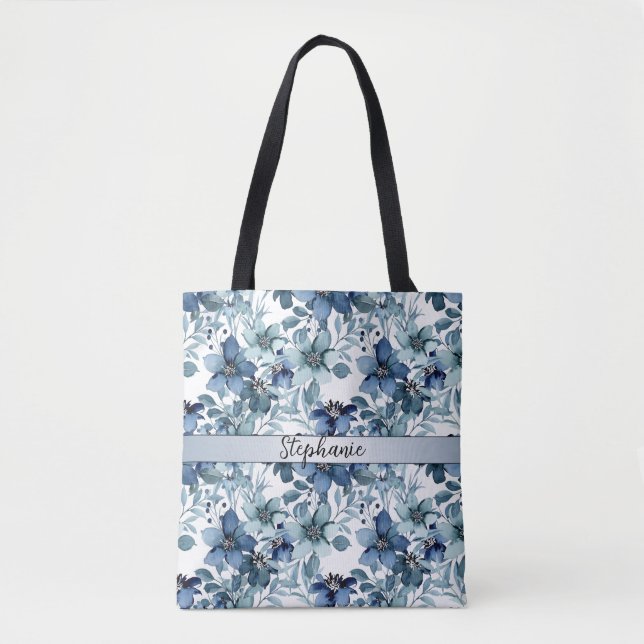 Bolso De Tela Monograma elegante del patrón de Chintz azul (Anverso)