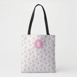 Bolso De Tela Monograma elegante del patrón de flores de rosas r