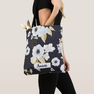 Bolso De Tela Monograma elegante del patrón floral azul y blanco