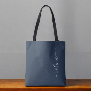 Bolso De Tela Monograma elegante Minimalista azul marino