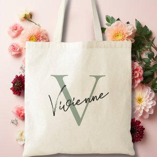 Bolso De Tela Monograma elegante moderno verde sabio personaliza