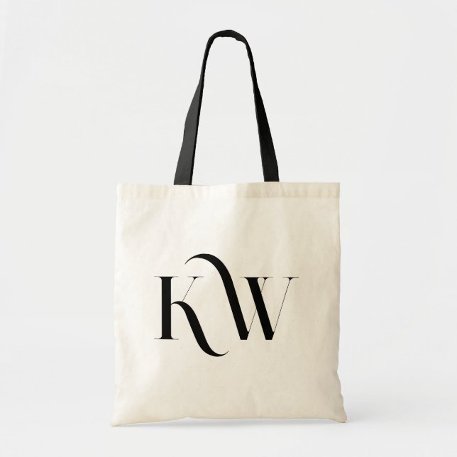 Bolso De Tela Monograma elegante negro de dos letras (Frente)