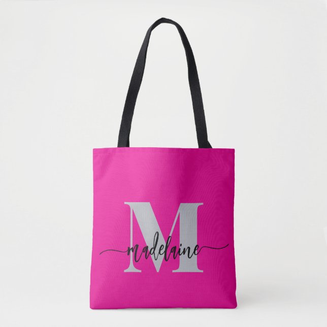 Bolso De Tela Monograma elegante negro rosado (Anverso)