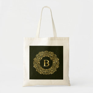 Bolso De Tela Monograma elegante oro Verde Inicial B Damask