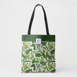 Bolso De Tela Monograma Elegante Patrón de hojas verdes botánica