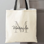 Bolso De Tela Monograma elegante personalizado negro<br><div class="desc">Este moderno y elegante bolso de tetas presenta un elegante monograma y un nombre en la tipografía de guiones. Es fácil de personalizable y hará un gran regalo para tu fiesta de bodas, la dama de honor, las damas de honor, las madres de la novia y el novio, y el...</div>