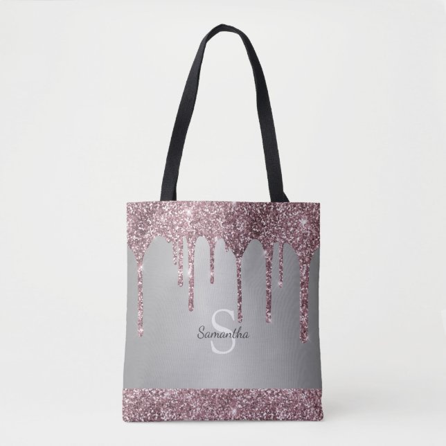 Bolso De Tela Monograma elegante Rosa dorado Purpurina rosado (Anverso)