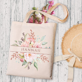 Bolso De Tela Monograma Elegante Rosa Rosa Rosa Peony Floral