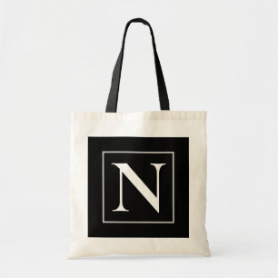 Bolso De Tela Monograma Empresarial en Blanco y Negro